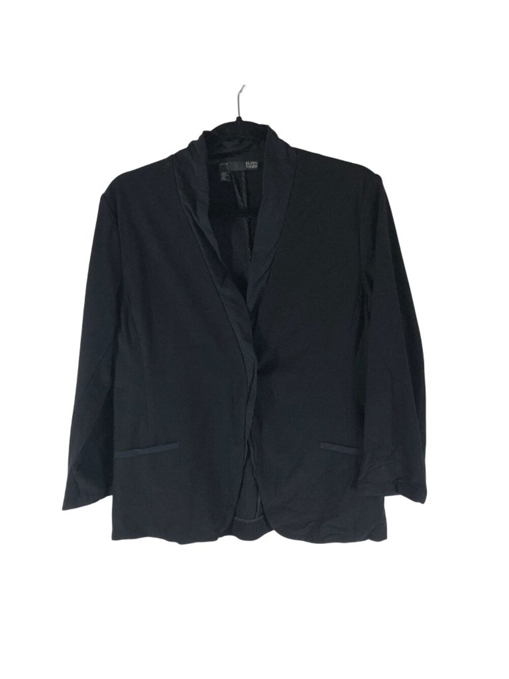Eileen Fisher Petite Black Open Front Blazer Jacket PM Viscose Blend Made In USA